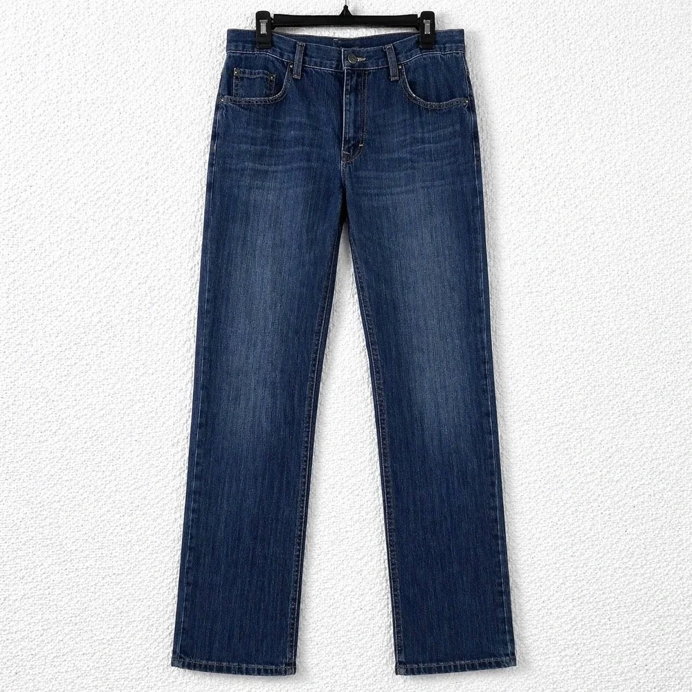 Banana Republic Mens Straight Leg Jeans Medium Wash Blue Denim 35x33 Classic Fit